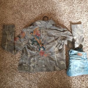 NWOT Distressed Camo Jacket